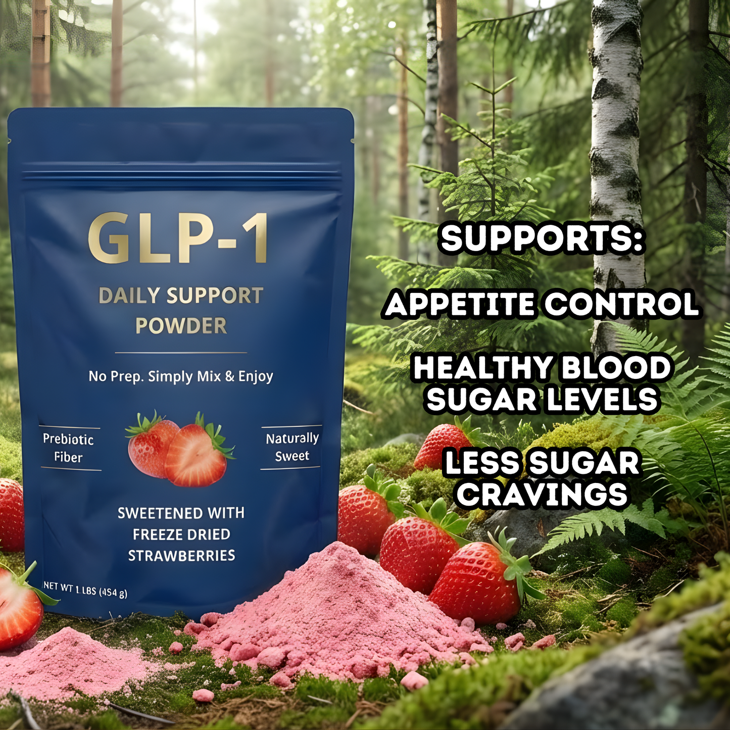 SunGarden GLP-1 Daily Support Powder, 1 Pound, Prebiotic Fiber, Fruit Sweetened, Easy Mix, Natural Sweetness